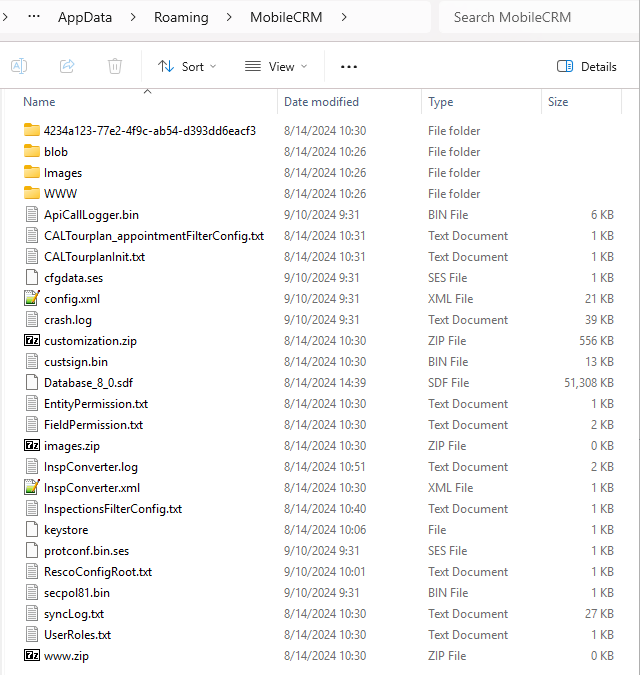app folder of Resco Mobile CRM