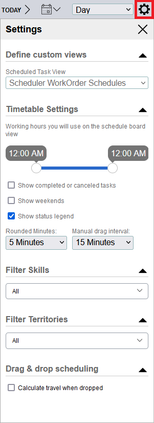 Schedule Board settings pane