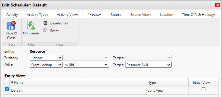 Schedule Board settings, resource tab