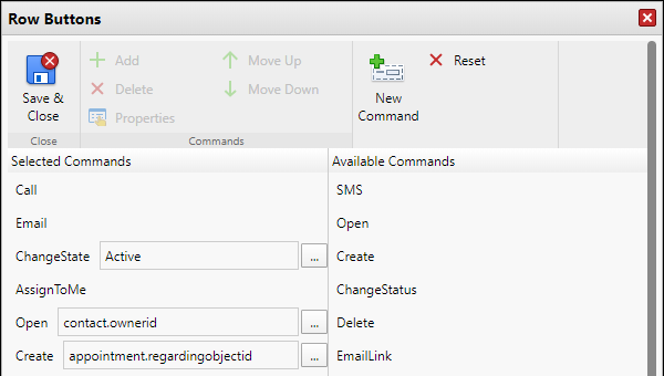 Commands defined in a view