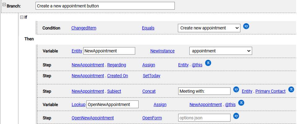 create a new appointment button example where we fill more fields