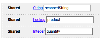 shared variables used for the barcode scanning scenario