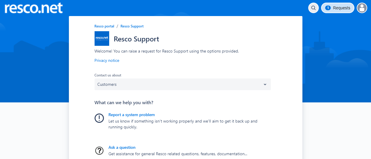 Support portal customer options