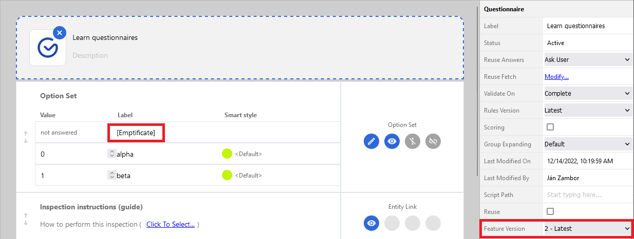 custom label for the not answered option in the option set question