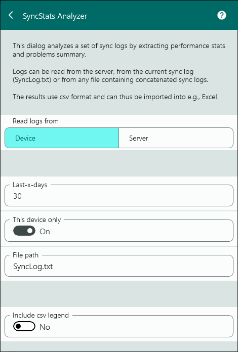 Main window of the SyncStats analyzer