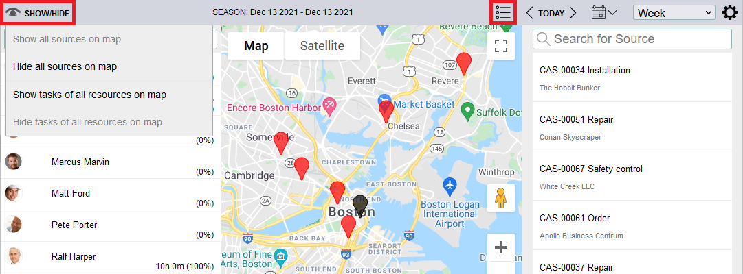 Map view in Schedule Board