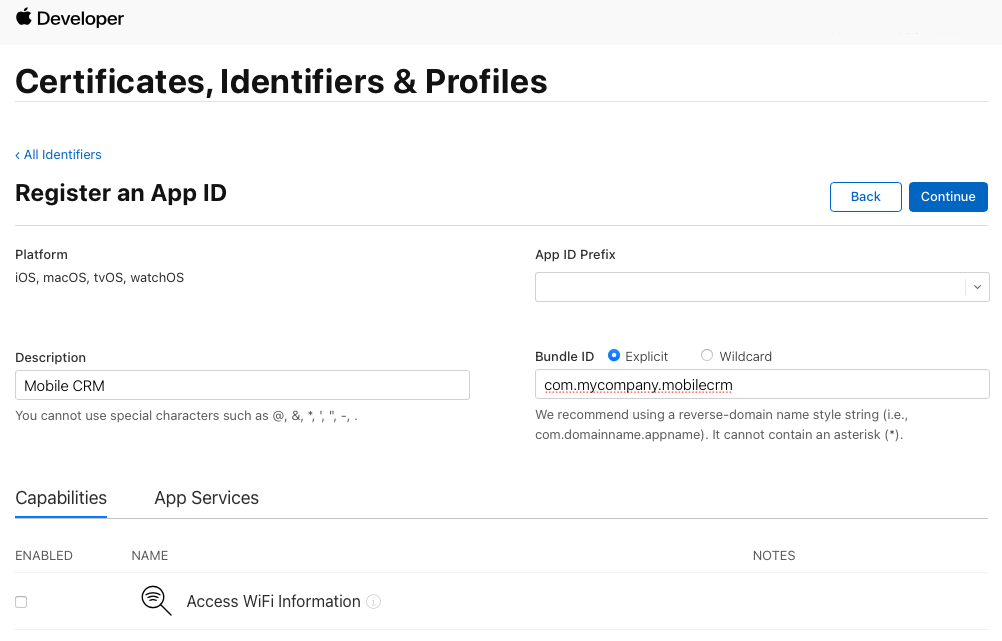 Apple enterprise deployment - register app ID