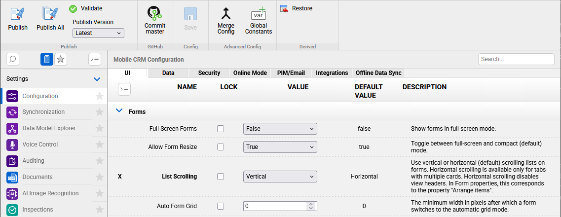 standard config screen