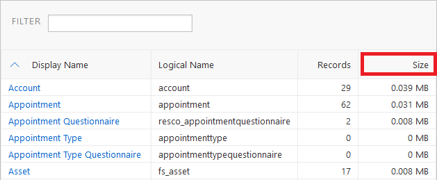 Show storage consumption per entity in Admin Console