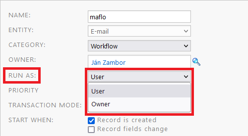 Set user for executing server side bussines logic