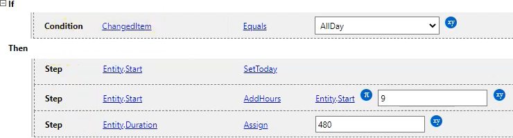 Allday button rule timesheet entry example