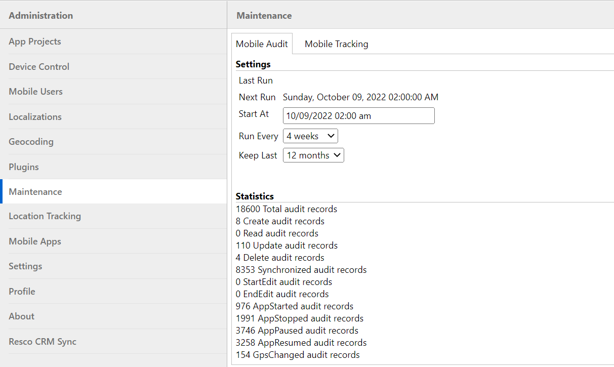Maintenance of audit and tracking data on dynamics