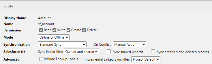 Entity properties in Woodford for Salesforce