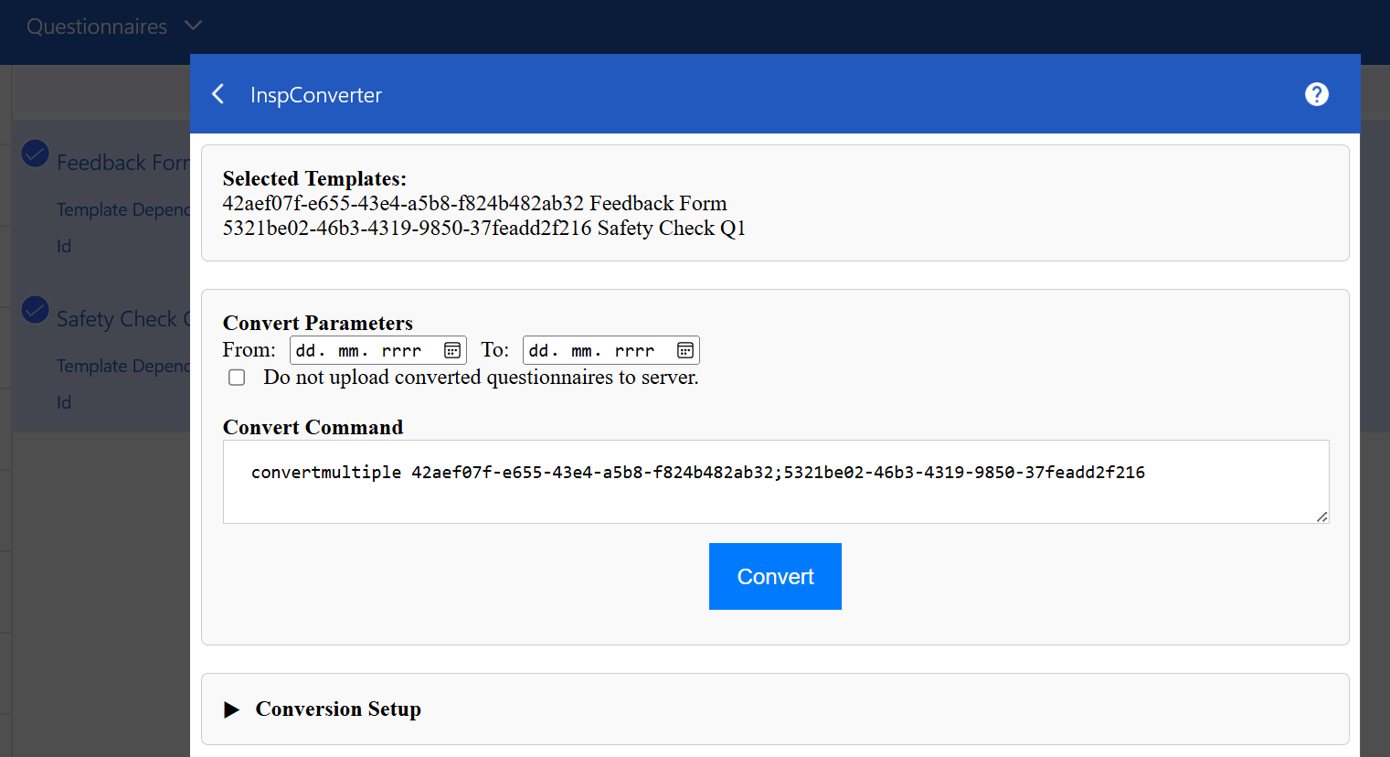 Insp converter main GUI