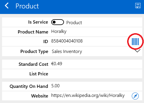 Barcode scanner icon on a form